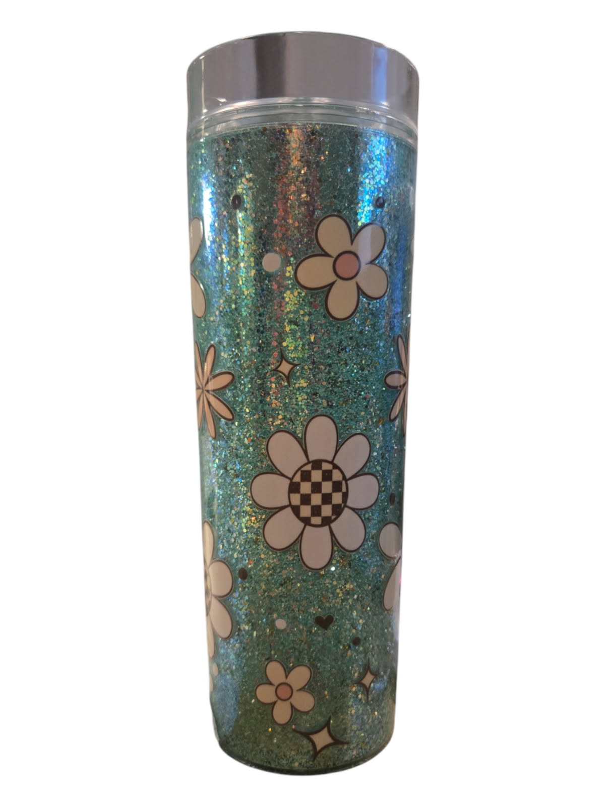 16 oz Skinny Acrylic Glitter - Retro Floral