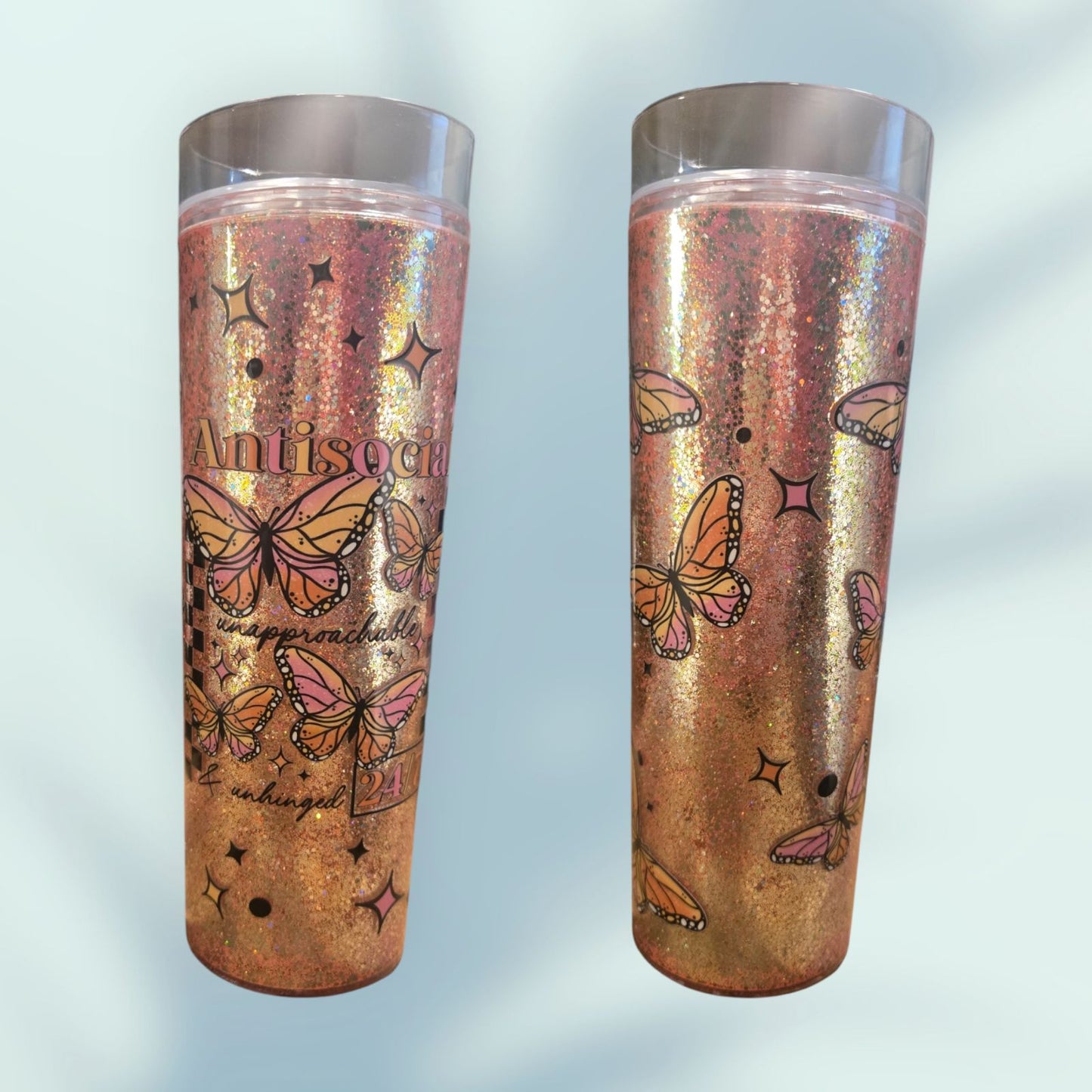 16 oz Skinny Acrylic Glitter - Antisocial